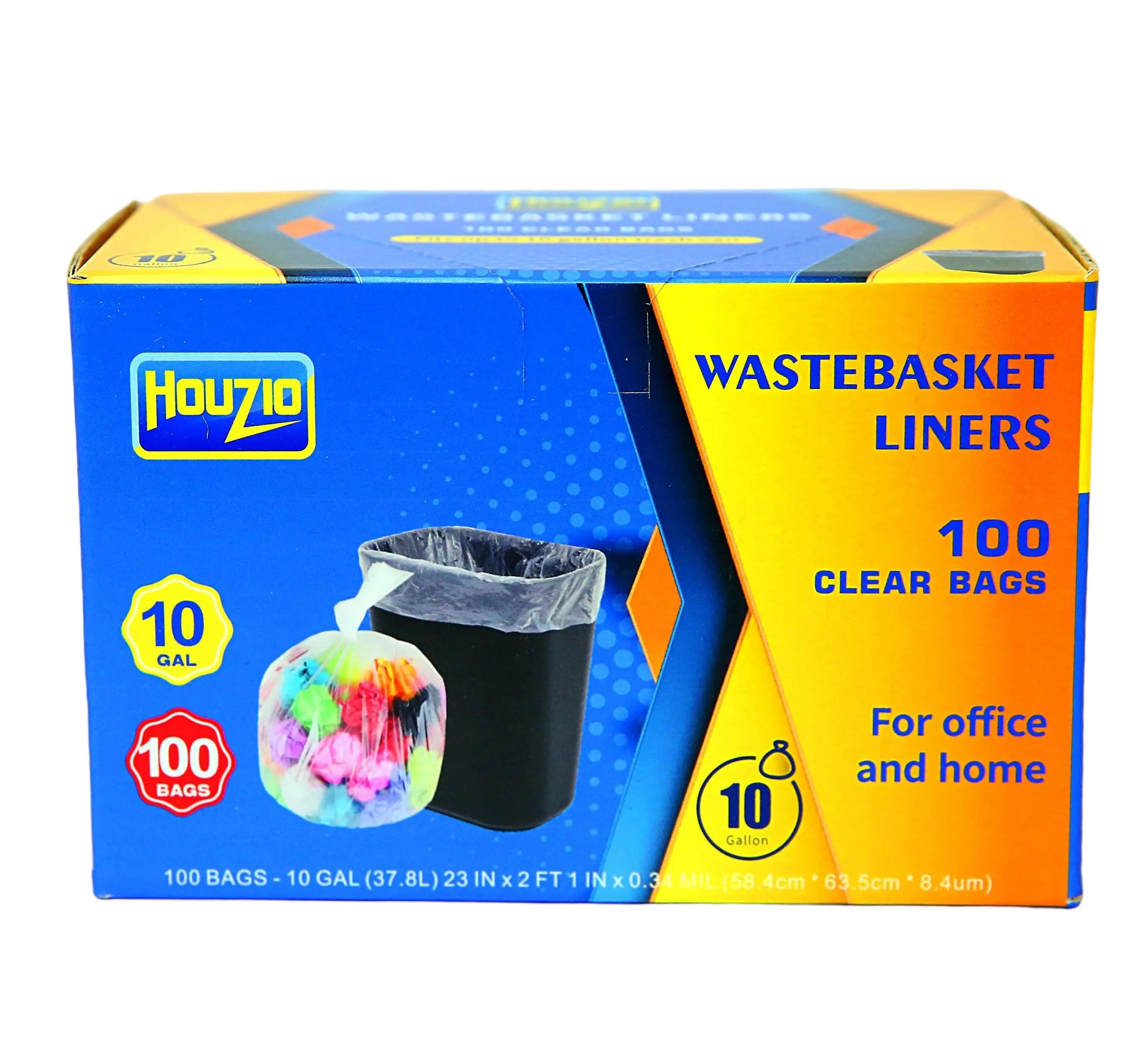 Houzio Clear 10 Gallon Trash Bags, Leaf-Roll Design- Medium Size for Office, Bedroom and Kitchen Tr