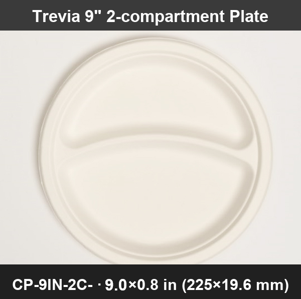 9" 2-compartment Compostable Round Plates – Durable Heavy Duty Dinner Plates for Parties, Picni