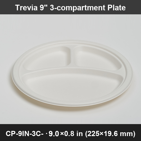 9" 3-compartment Compostable Round Plates – Durable Heavy Duty Dinner Plates for Parties, Picni